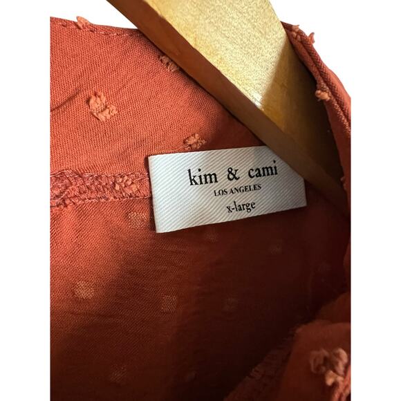 Kim & Cami Rust paprika Kitten Bow Short Sleeve Blouse Size XL Career Brunch - Picture 3 of 7